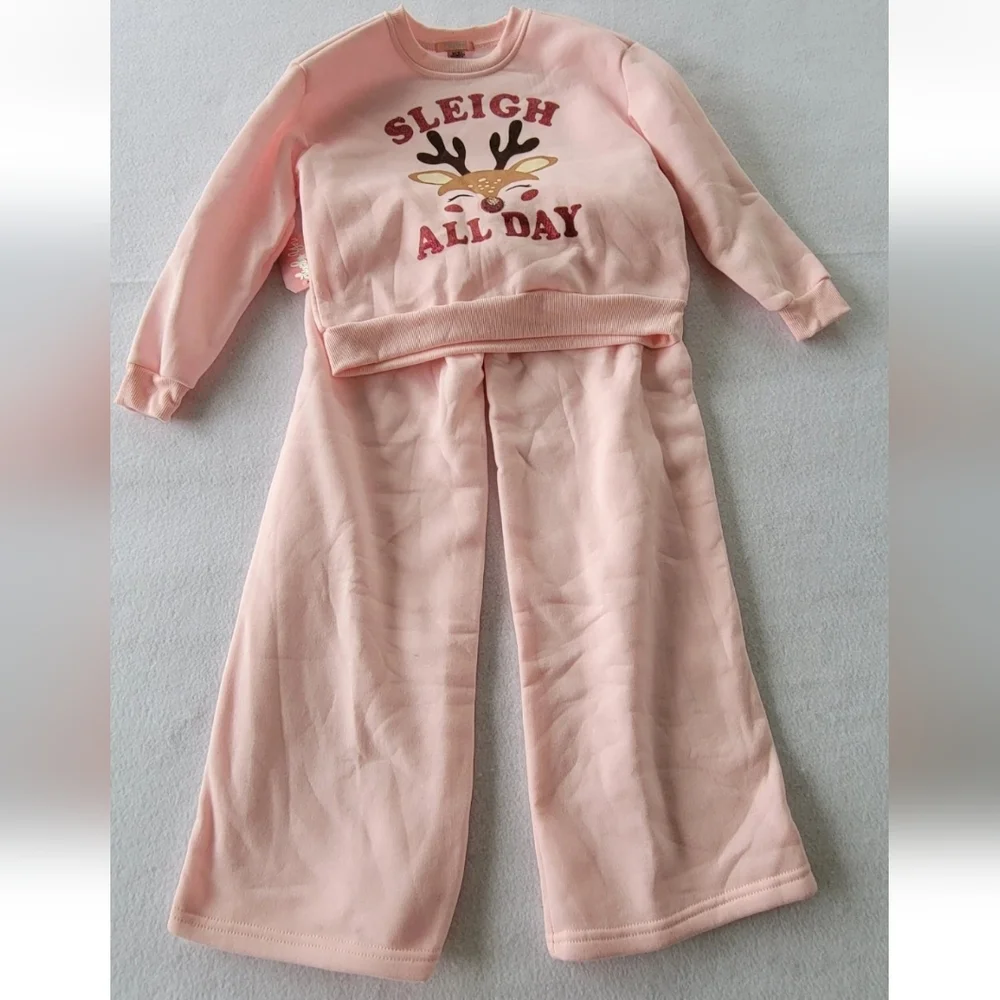 LuckyYou Reindeer  Holiday Pink  2 Piece Set –Girls SizeM( 10 )-L(12) -XL(14/16)